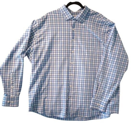 Peter Millar Summer Comfort Long Sleeve Blue White Check Button-Up Shirt XXL - Picture 2 of 6